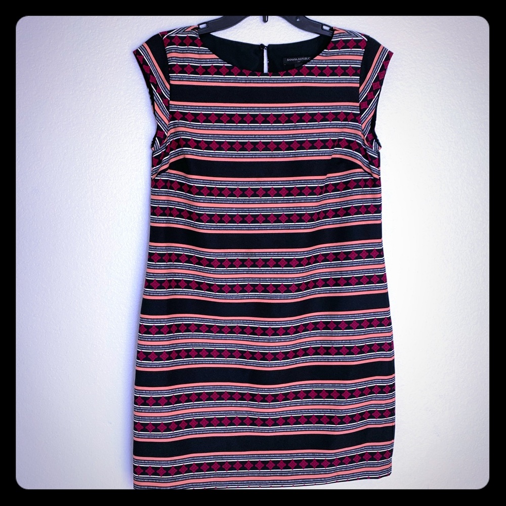 Banana Republic Dress Women’s Size 4 Cap Sleeve Blue/Red Lined Sheath Dress